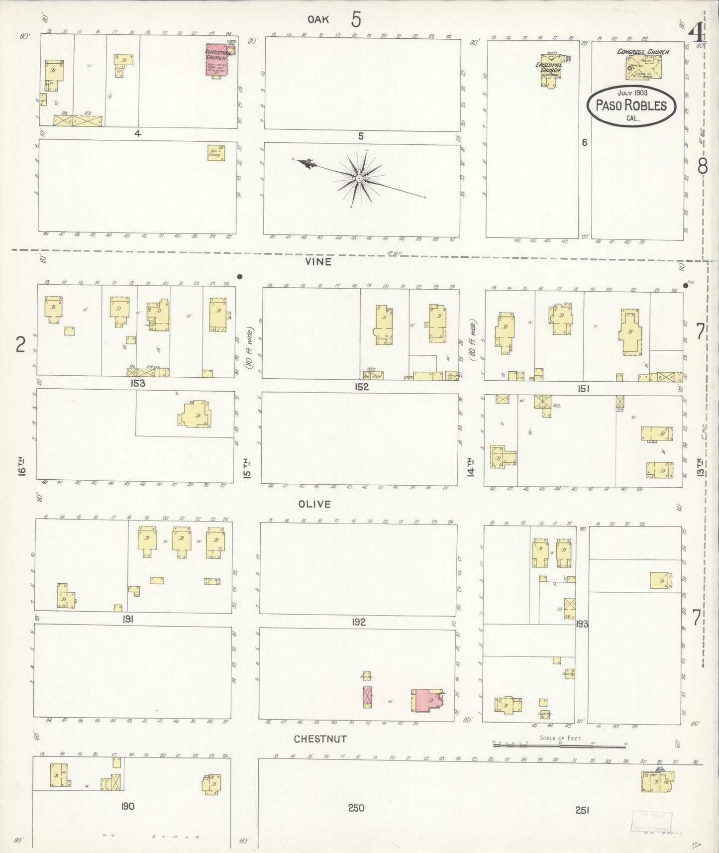 Sanborn Fire Insurance Map from Paso Robles, San Luis Obispo County, California (1903), Sheet #0004 - Complete Map Set gallery image, historic Sanborn map, vintage wall art, California California