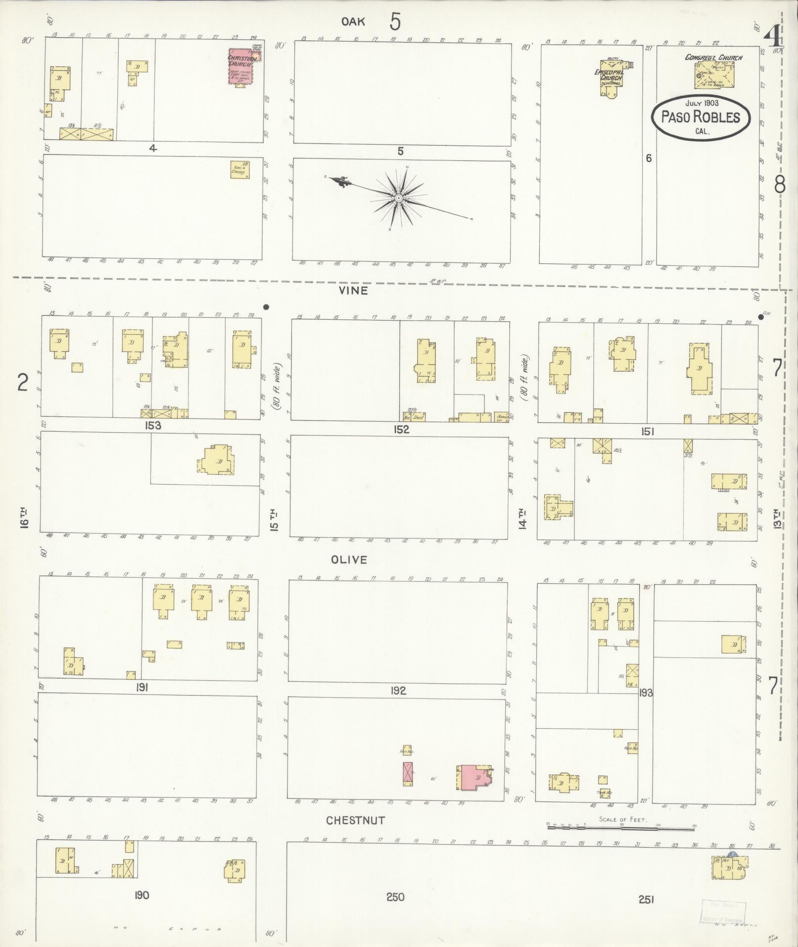 Sanborn Fire Insurance Map from Paso Robles, San Luis Obispo County, California (1903), Sheet #0004 - Complete Map Set gallery image, historic Sanborn map, vintage wall art, California California