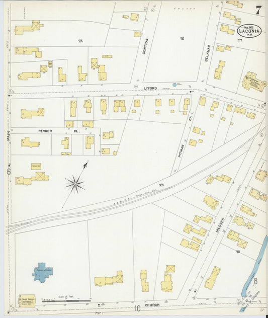 Sanborn Fire Insurance Map from Laconia, Belknap County, New Hampshire (1902), Sheet #0007 - Historic Sanborn Fire Insurance Map Print, vintage old map wall art, antique decor, genealogy gift, New Hampshire New Hampshire map