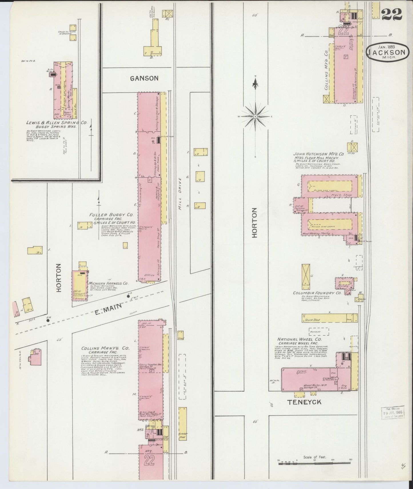 Sanborn Fire Insurance Map from Jackson, Jackson County, Michigan (1893), Sheet #0022 - Complete Map Set gallery image, historic Sanborn map, vintage wall art, Michigan Michigan
