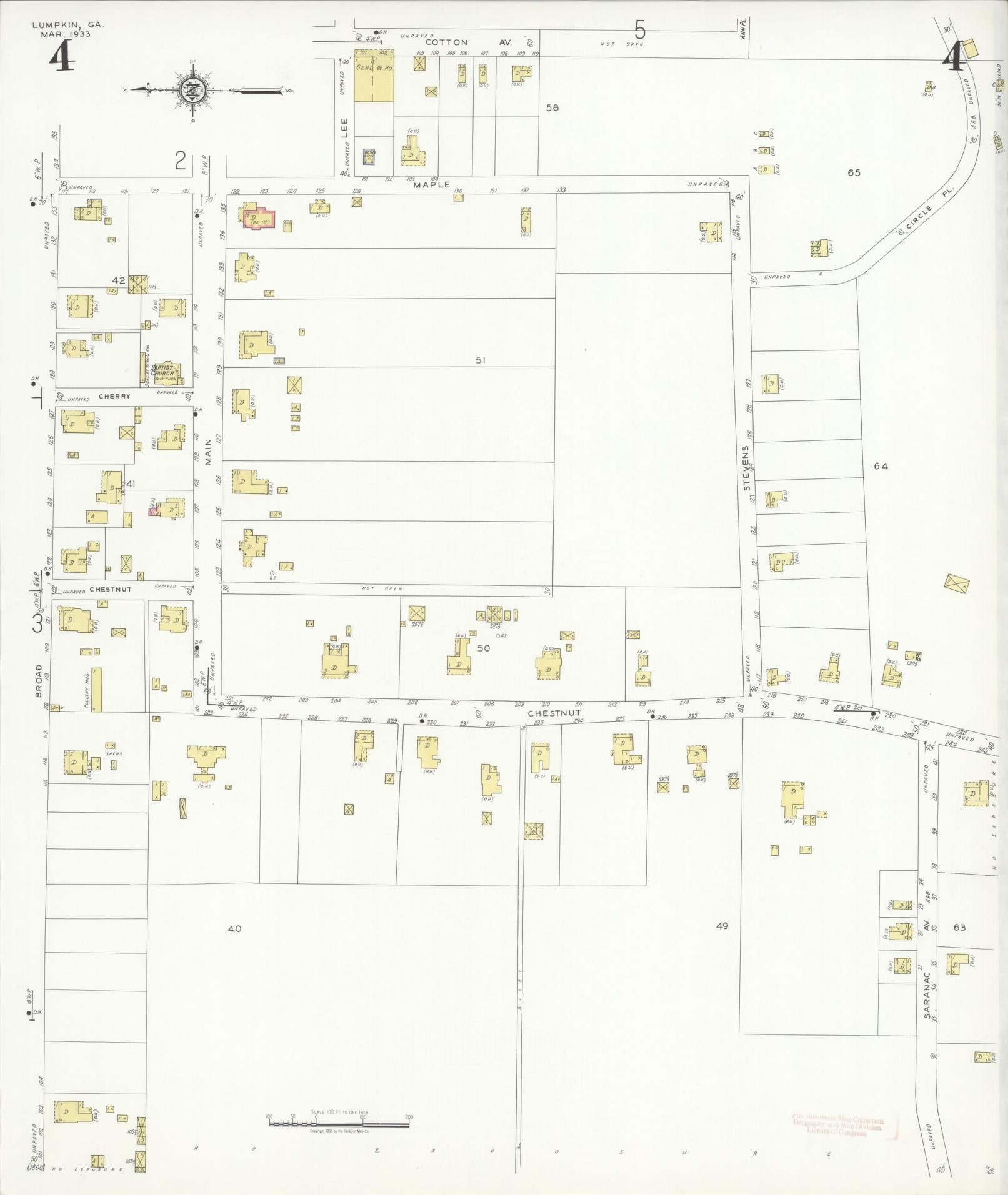 Sanborn Fire Insurance Map from Lumpkin, Stewart County, Georgia (1933), Sheet #0004 - Complete Map Set gallery image, historic Sanborn map, vintage wall art, Georgia Georgia