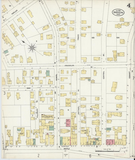 Sanborn Fire Insurance Map from Danvers, Essex County, Massachusetts (1903), Sheet #0004 - Historic Sanborn Fire Insurance Map Print, vintage old map wall art, antique decor, genealogy gift, Massachusetts Massachusetts map