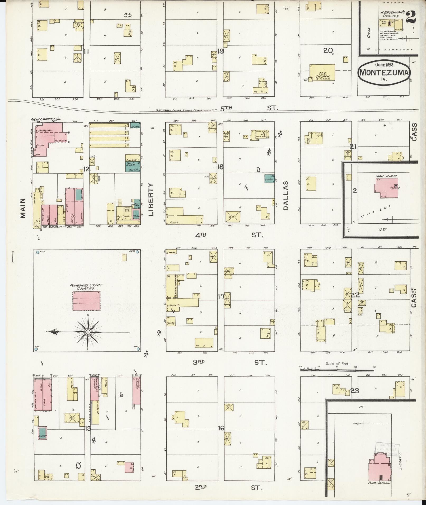 Sanborn Fire Insurance Map from Montezuma, Poweshiek County, Iowa (1893), Sheet #0002 - Historic Sanborn Fire Insurance Map Print