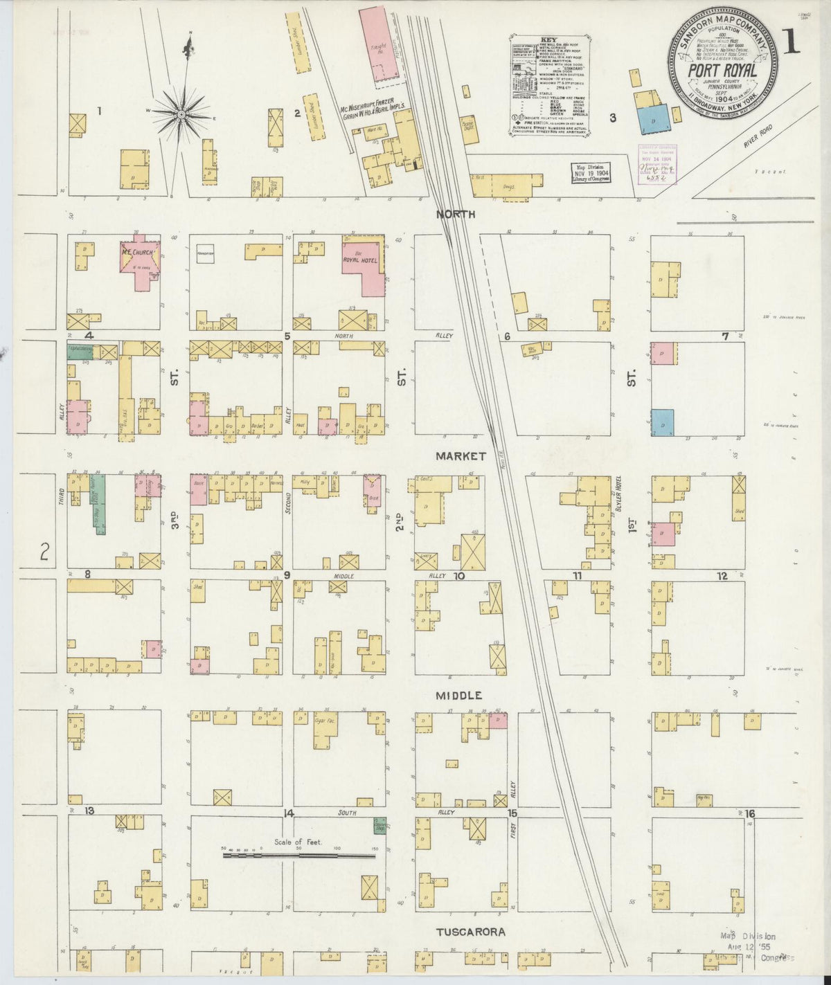 Sanborn Fire Insurance Map from Port Royal, Juniata County, Pennsylvania (1904), Sheet #0001 - Historic Sanborn Fire Insurance Map Print, vintage old map wall art, antique decor, genealogy gift, Pennsylvania Pennsylvania map