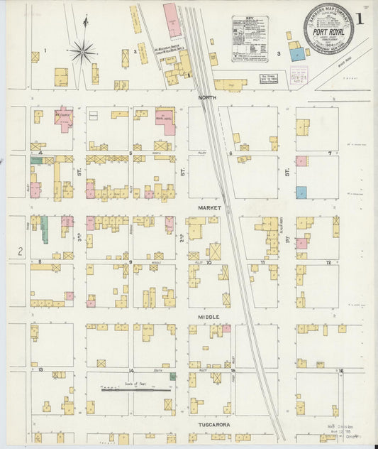 Sanborn Fire Insurance Map from Port Royal, Juniata County, Pennsylvania (1904), Sheet #0001 - Historic Sanborn Fire Insurance Map Print, vintage old map wall art, antique decor, genealogy gift, Pennsylvania Pennsylvania map