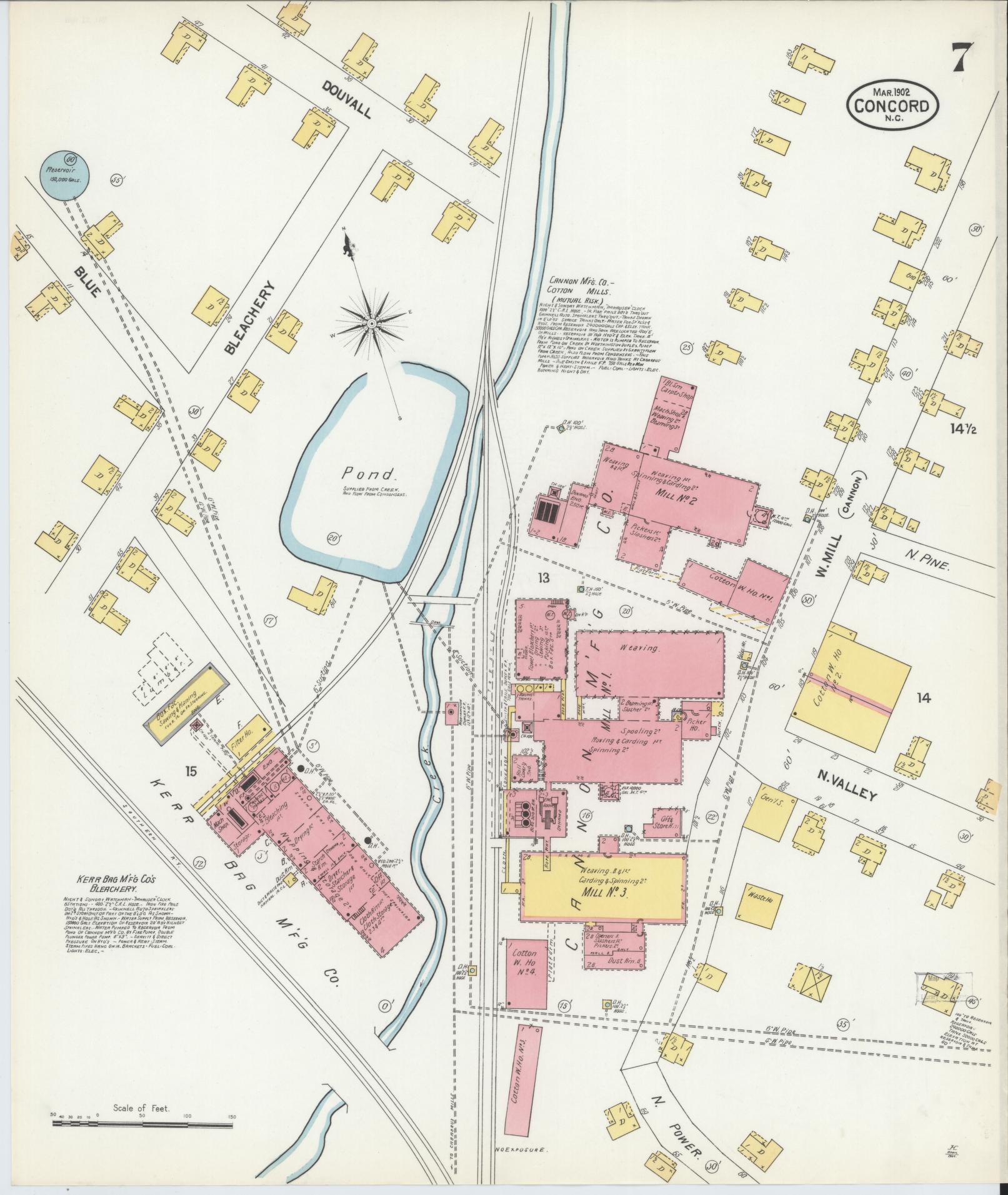 Sanborn Fire Insurance Map from Concord, Cabarrus County, North Carolina (1902), Sheet #0007 - Complete Map Set gallery image, historic Sanborn map, vintage wall art, North Carolina North Carolina