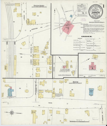 Sanborn Fire Insurance Map from Darien, Fairfield County, Connecticut (1912), Sheet #0001 - Complete Map Set gallery image, historic Sanborn map, vintage wall art, Connecticut Connecticut