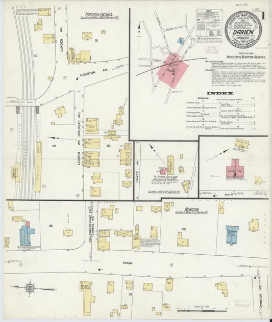 Sanborn Fire Insurance Map from Darien, Fairfield County, Connecticut (1912), Sheet #0001 - Complete Map Set gallery image, historic Sanborn map, vintage wall art, Connecticut Connecticut