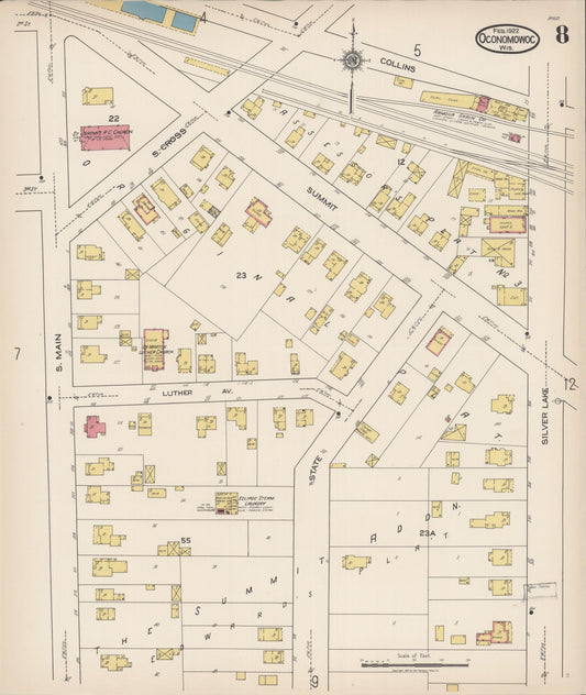 Sanborn Fire Insurance Map from Oconomowoc, Waukesha County, Wisconsin (1922), Sheet #0008 - Historic Sanborn Fire Insurance Map Print, vintage old map wall art, antique decor, genealogy gift, Wisconsin Wisconsin map