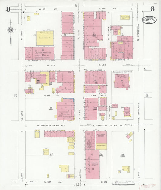 Sanborn Fire Insurance Map from Dawson, Terrell County, Georgia (1930), Sheet #0008 - Historic Sanborn Fire Insurance Map Print, vintage old map wall art, antique decor, genealogy gift, Georgia Georgia map