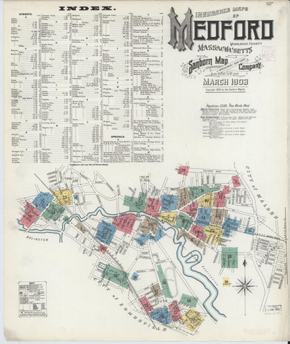 Sanborn Fire Insurance Map from Medford, Middlesex County, Massachusetts (1903), Sheet #0001 - Historic Sanborn Fire Insurance Map Print, vintage old map wall art, antique decor, genealogy gift, Massachusetts Massachusetts map