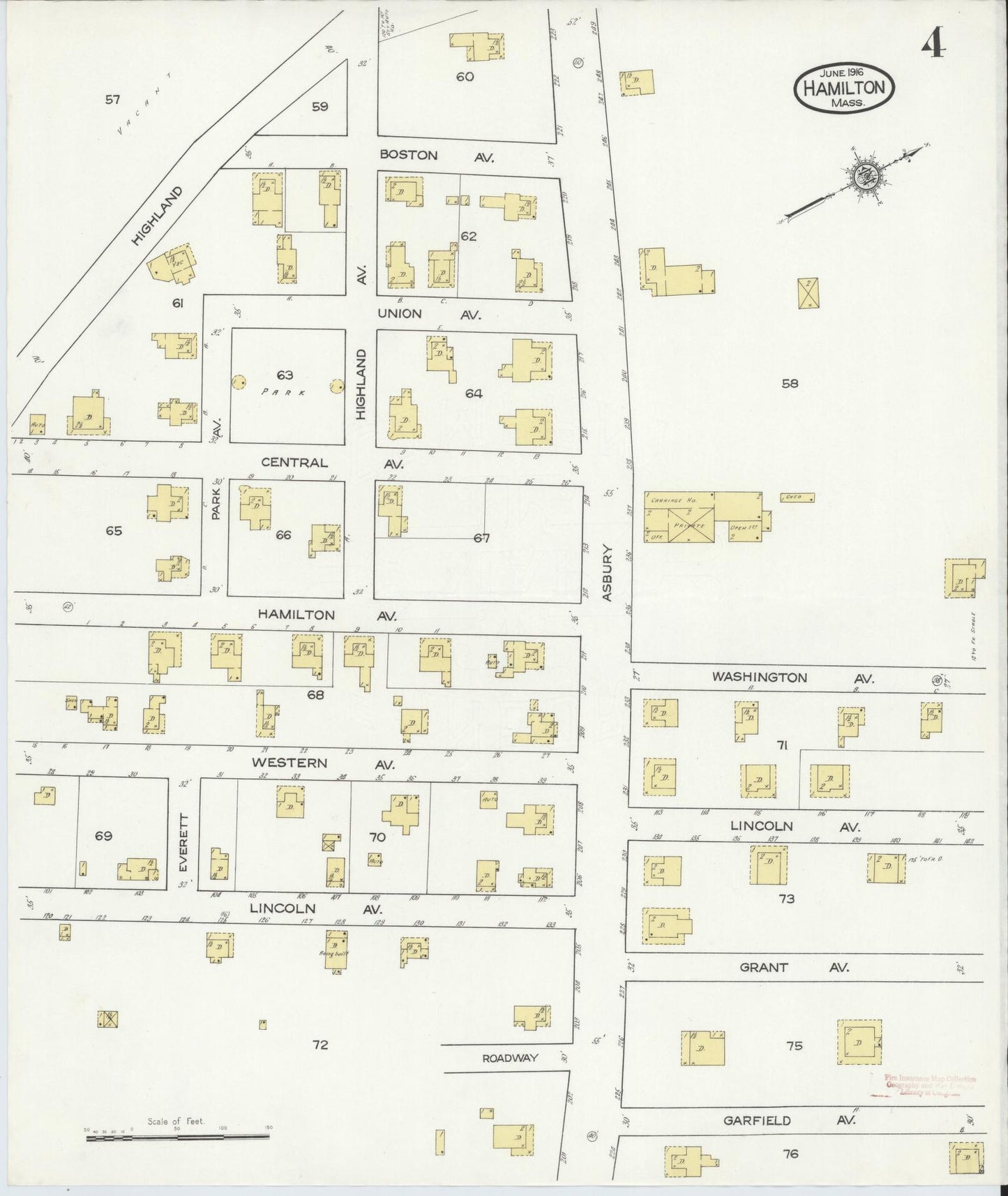 Sanborn Fire Insurance Map from Hamilton, Essex County, Massachusetts (1916), Sheet #0004 - Historic Sanborn Fire Insurance Map Print, vintage old map wall art, antique decor, genealogy gift, Massachusetts Massachusetts map