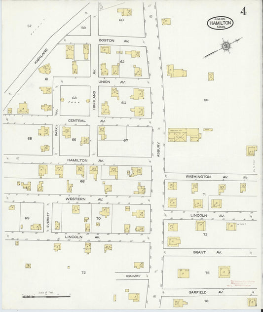 Sanborn Fire Insurance Map from Hamilton, Essex County, Massachusetts (1916), Sheet #0004 - Historic Sanborn Fire Insurance Map Print, vintage old map wall art, antique decor, genealogy gift, Massachusetts Massachusetts map
