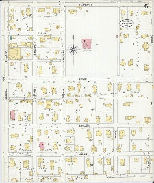 Sanborn Fire Insurance Map from Marion, Williamson County, Illinois (1906), Sheet #0006 - Historic Sanborn Fire Insurance Map Print, vintage old map wall art, antique decor, genealogy gift, Illinois Illinois map