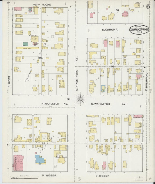 Sanborn Fire Insurance Map from Colorado Springs, El Paso County, Colorado (1892), Sheet #0006 - Historic Sanborn Fire Insurance Map Print, vintage old map wall art, antique decor, genealogy gift, Colorado Colorado map