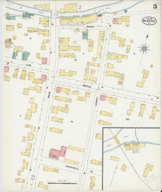 Sanborn Fire Insurance Map from Newport, Sullivan County, New Hampshire (1899), Sheet #0003 - Historic Sanborn Fire Insurance Map Print, vintage old map wall art, antique decor, genealogy gift, New Hampshire New Hampshire map