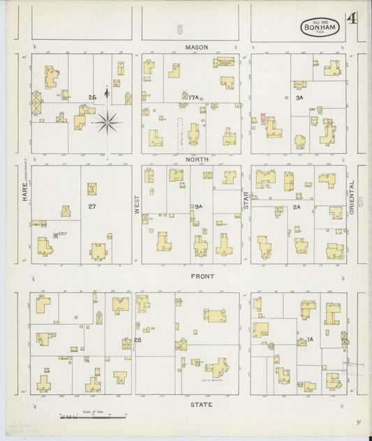 Sanborn Fire Insurance Map from Bonham, Fannin County, Texas (1892), Sheet #0004 - Historic Sanborn Fire Insurance Map Print, vintage old map wall art, antique decor, genealogy gift, Texas Texas map