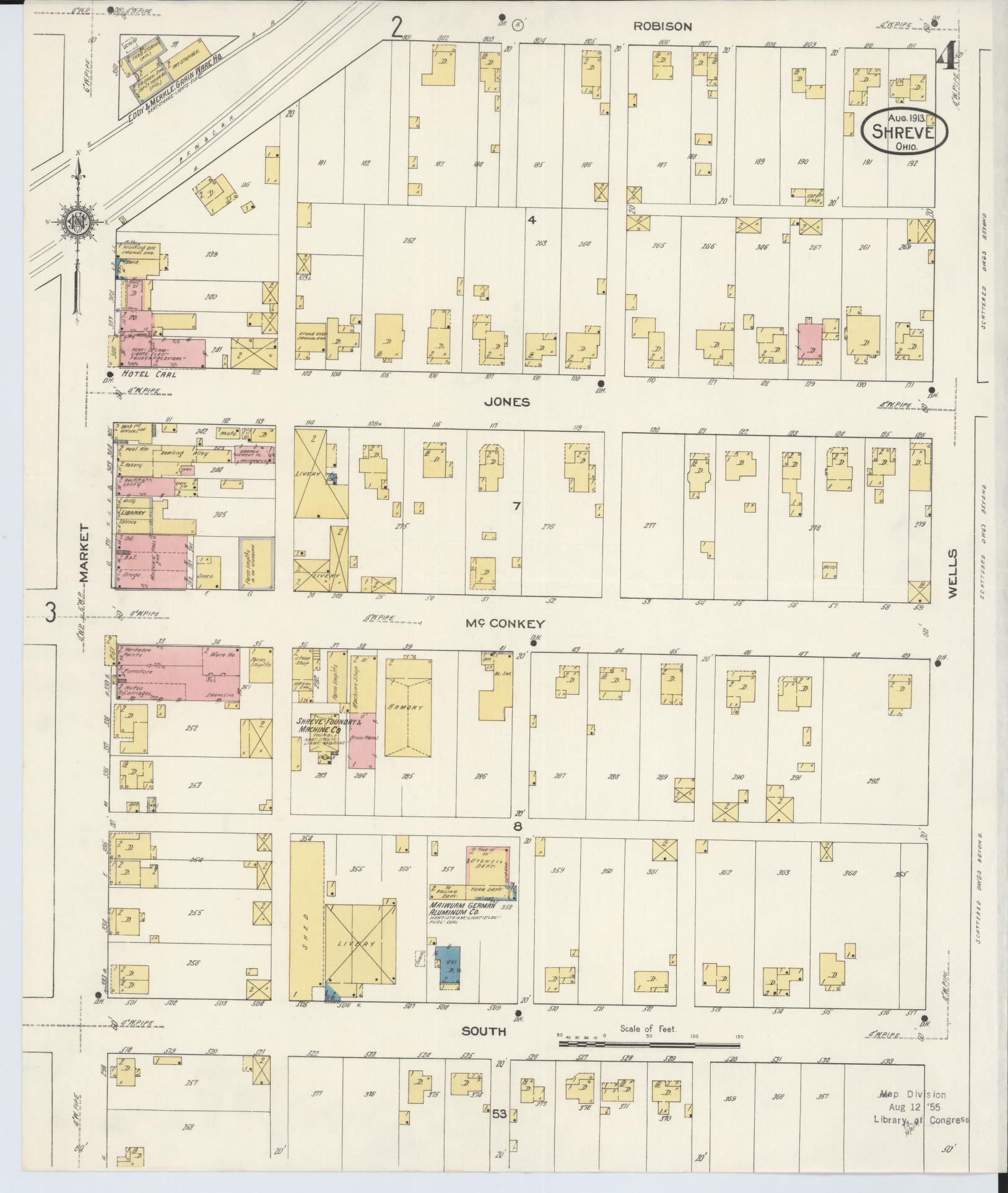 Sanborn Fire Insurance Map from Shreve, Wayne County, Ohio (1913), Sheet #0004 - Historic Sanborn Fire Insurance Map Print, vintage old map wall art, antique decor, genealogy gift, Ohio Ohio map
