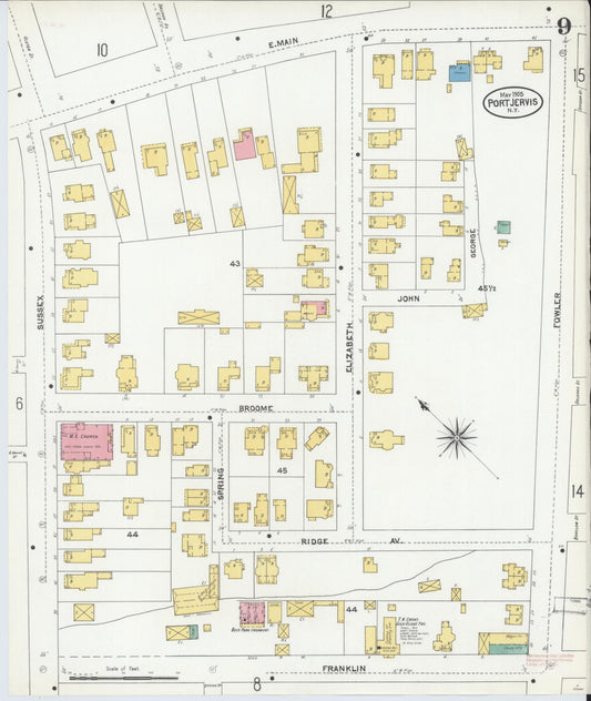Sanborn Fire Insurance Map from Port Jervis, Orange County, New York (1905), Sheet #0009 - Historic Sanborn Fire Insurance Map Print, vintage old map wall art, antique decor, genealogy gift, New York New York map