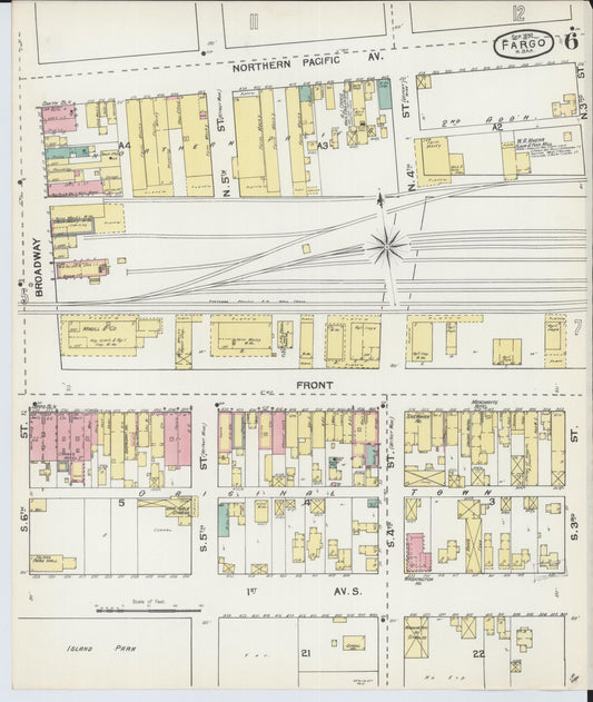 Sanborn Fire Insurance Map from Fargo, Cass County, North Dakota (1892), Sheet #0006 - Historic Sanborn Fire Insurance Map Print, vintage old map wall art, antique decor, genealogy gift, North Dakota North Dakota map