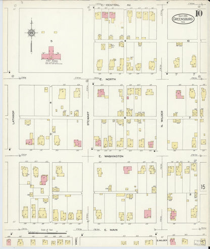 Sanborn Fire Insurance Map from Greensburg, Decatur County, Indiana (1913), Sheet #0010 - Historic Sanborn Fire Insurance Map Print, vintage old map wall art, antique decor, genealogy gift, Indiana Indiana map