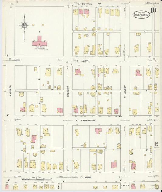 Sanborn Fire Insurance Map from Greensburg, Decatur County, Indiana (1913), Sheet #0010 - Historic Sanborn Fire Insurance Map Print, vintage old map wall art, antique decor, genealogy gift, Indiana Indiana map