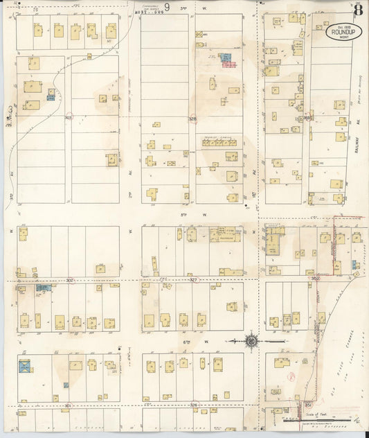 Sanborn Fire Insurance Map from Roundup, Musselshell County, Montana (1944), Sheet #0008 - Historic Sanborn Fire Insurance Map Print, vintage old map wall art, antique decor, genealogy gift, Montana Montana map