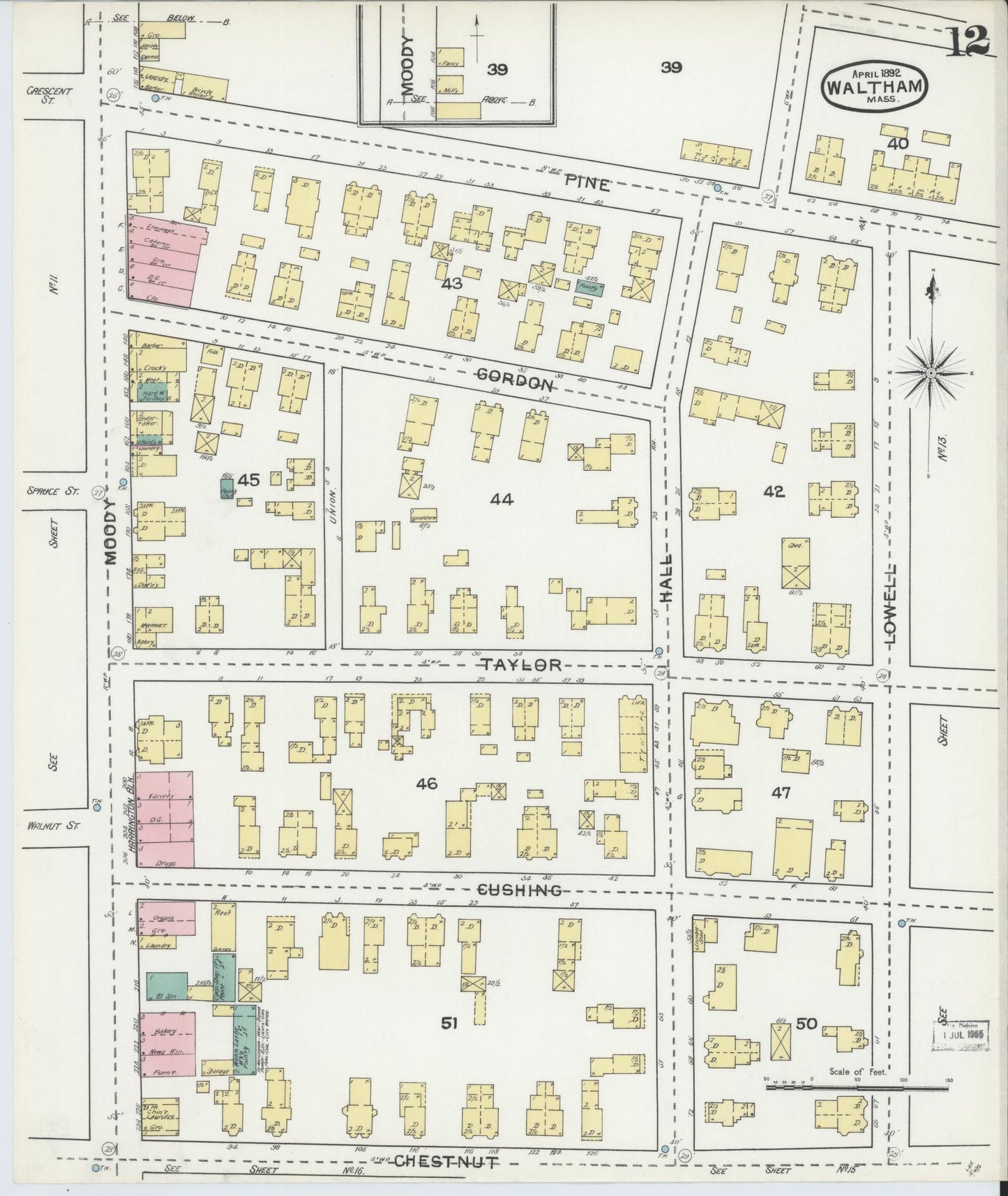 Sanborn Fire Insurance Map from Waltham, Middlesex County, Massachusetts (1892), Sheet #0012 - Complete Map Set gallery image, historic Sanborn map, vintage wall art, Massachusetts Massachusetts