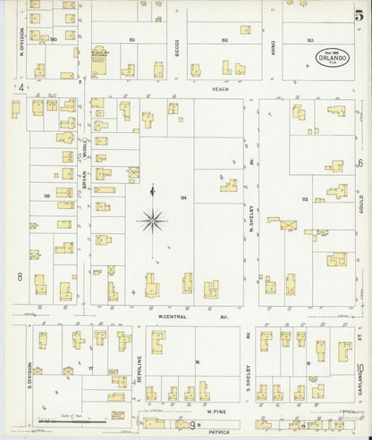 Sanborn Fire Insurance Map from Orlando, Orange County, Florida (1908), Sheet #0005 - Historic Sanborn Fire Insurance Map Print, vintage old map wall art, antique decor, genealogy gift, Florida Florida map