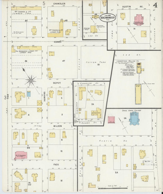 Sanborn Fire Insurance Map from Brownwood, Brown County, Texas (1898), Sheet #0004 - Historic Sanborn Fire Insurance Map Print, vintage old map wall art, antique decor, genealogy gift, Texas Texas map