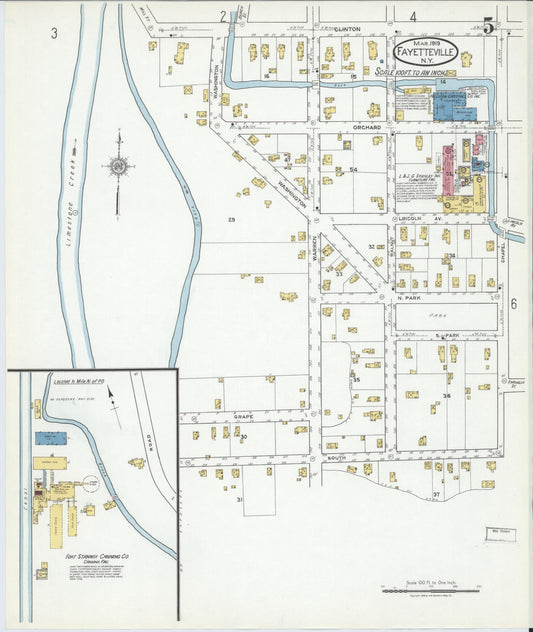 Sanborn Fire Insurance Map from Fayetteville, Onondaga County, New York (1919), Sheet #0005 - Historic Sanborn Fire Insurance Map Print, vintage old map wall art, antique decor, genealogy gift, New York New York map