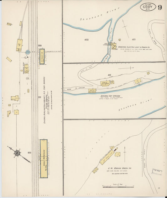 Sanborn Fire Insurance Map from Cody, Park County, Wyoming (1912), Sheet #0009 - Historic Sanborn Fire Insurance Map Print, vintage old map wall art, antique decor, genealogy gift, Wyoming Wyoming map