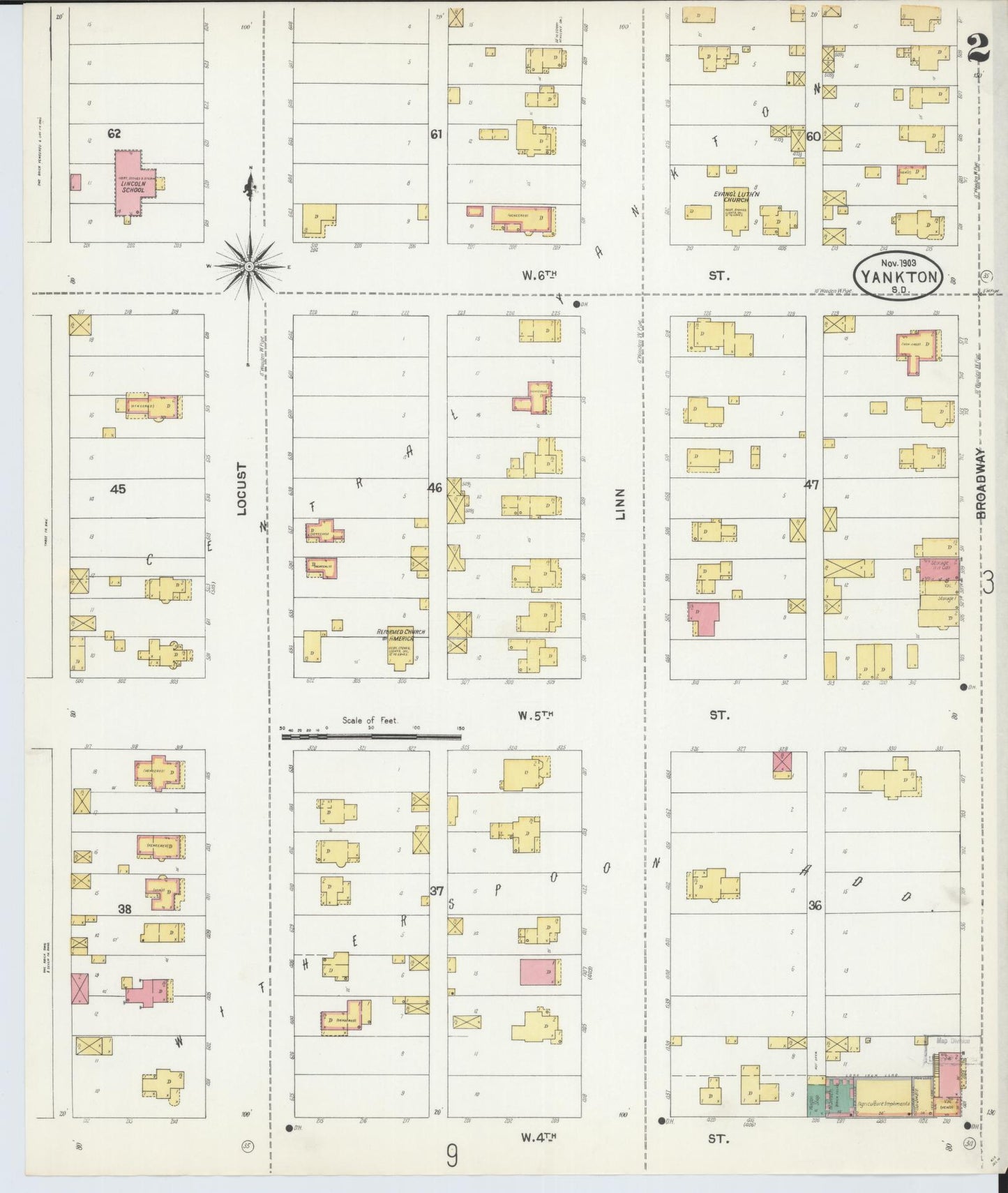 Sanborn Fire Insurance Map from Yankton, Yankton County, South Dakota (1903), Sheet #0002 - Complete Map Set gallery image, historic Sanborn map, vintage wall art, South Dakota South Dakota