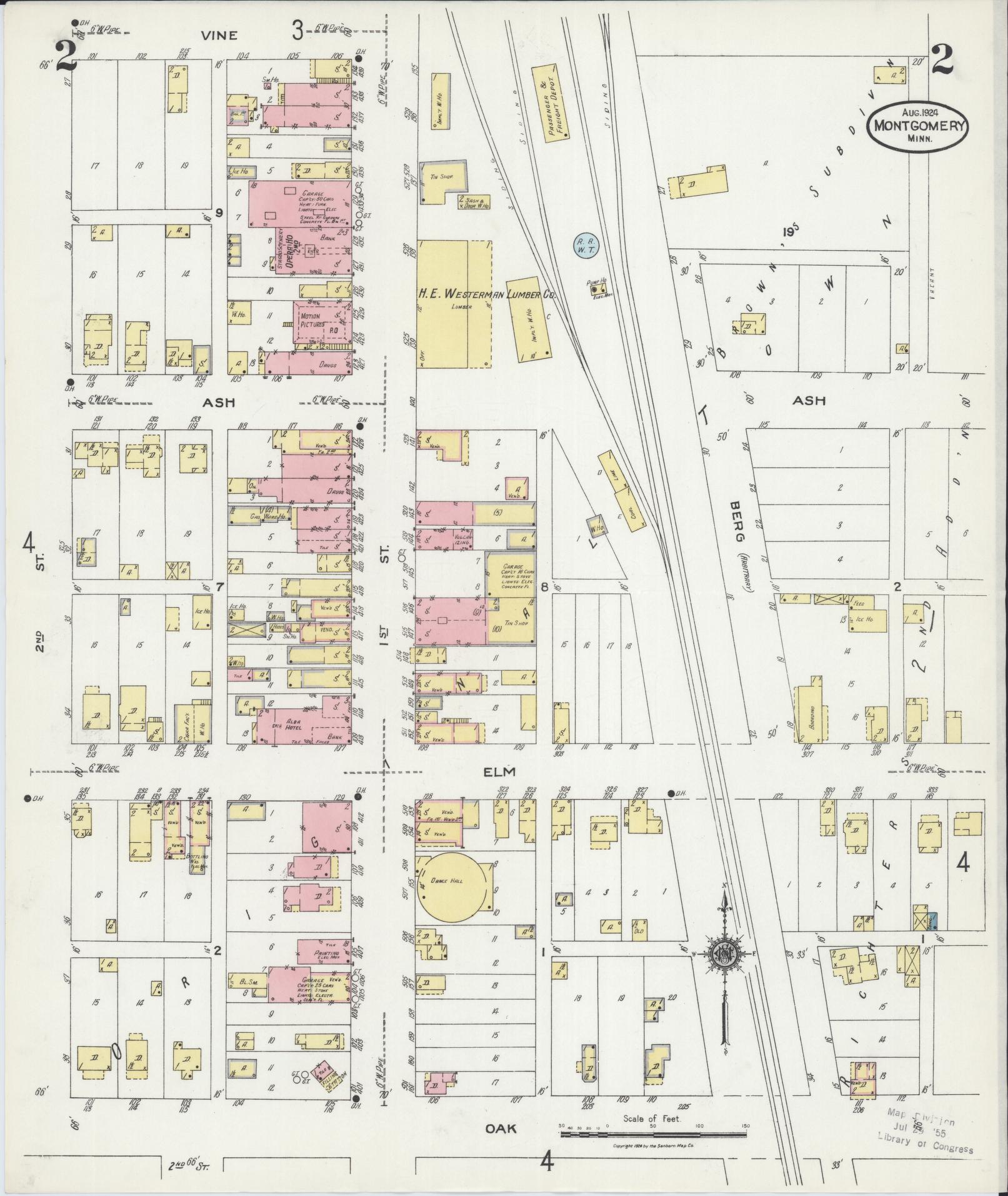 Sanborn Fire Insurance Map from Montgomery, Le Sueur County, Minnesota (1924), Sheet #0002 - Historic Sanborn Fire Insurance Map Print, vintage old map wall art, antique decor, genealogy gift, Minnesota Minnesota map