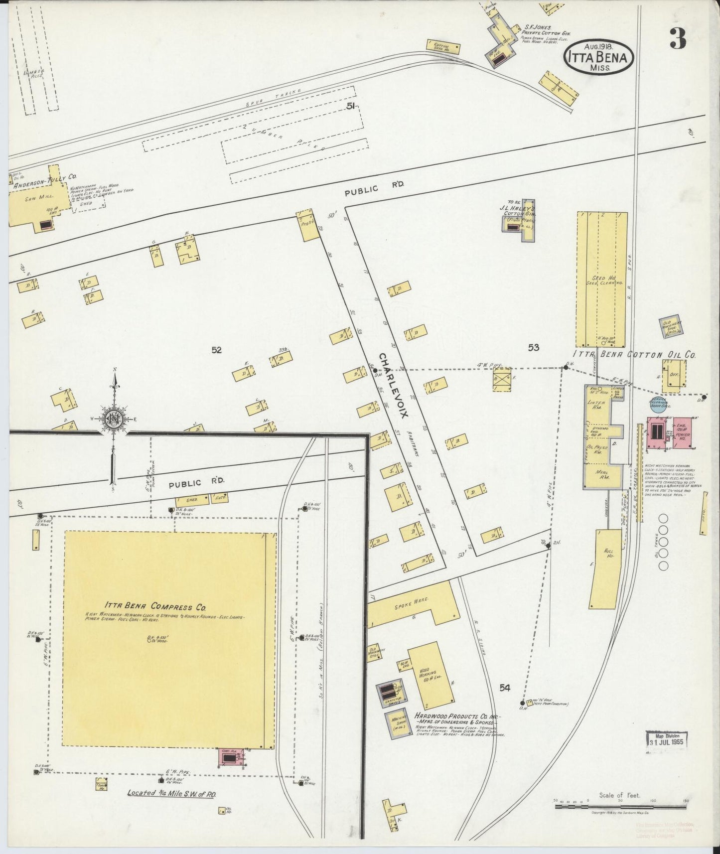 Sanborn Fire Insurance Map from Itta Bena, Leflore County, Mississippi (1918), Sheet #0003 - Complete Map Set gallery image, historic Sanborn map, vintage wall art, Mississippi Mississippi