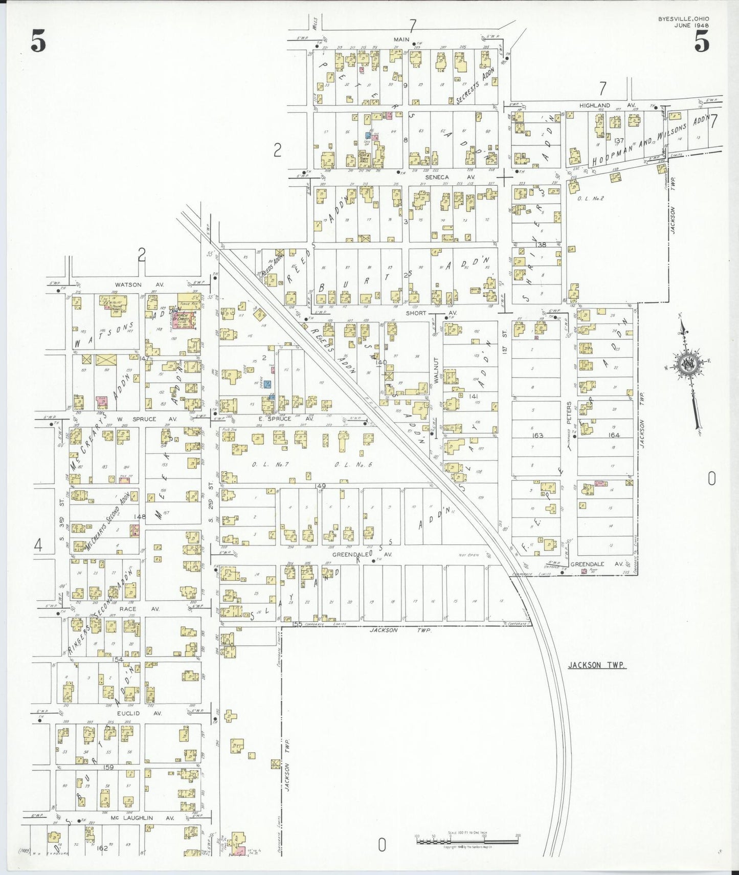 Sanborn Fire Insurance Map from Byesville, Guernsey County, Ohio (1948), Sheet #0005 - Historic Sanborn Fire Insurance Map Print, vintage old map wall art, antique decor, genealogy gift, Ohio Ohio map