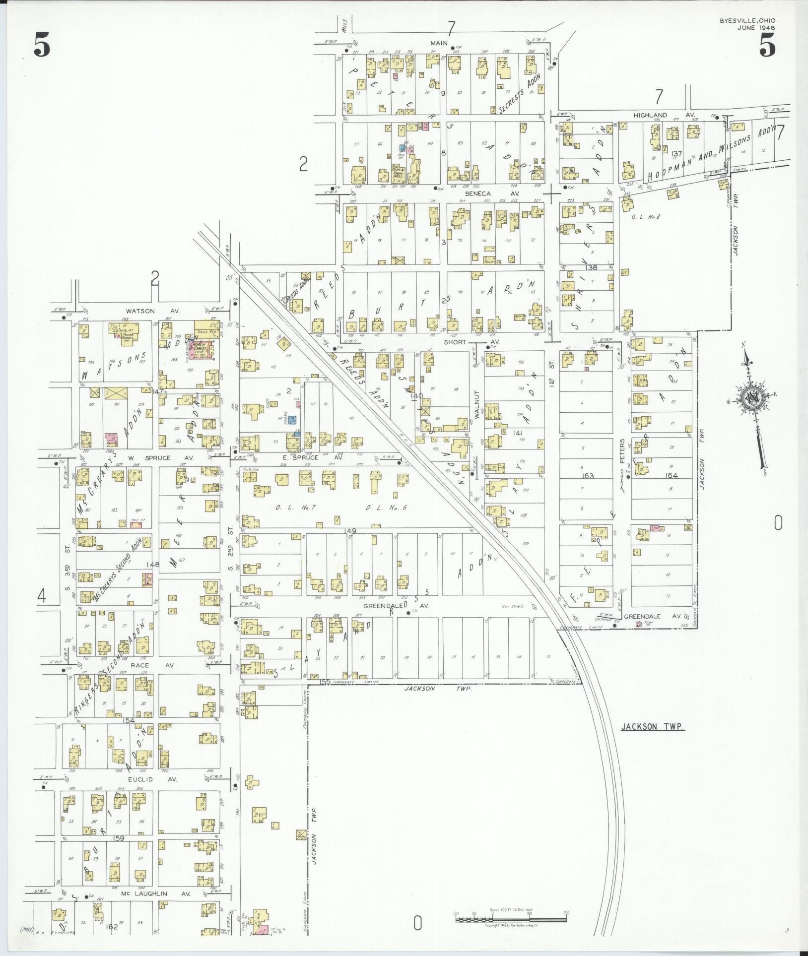 Sanborn Fire Insurance Map from Byesville, Guernsey County, Ohio (1948), Sheet #0005 - Historic Sanborn Fire Insurance Map Print, vintage old map wall art, antique decor, genealogy gift, Ohio Ohio map