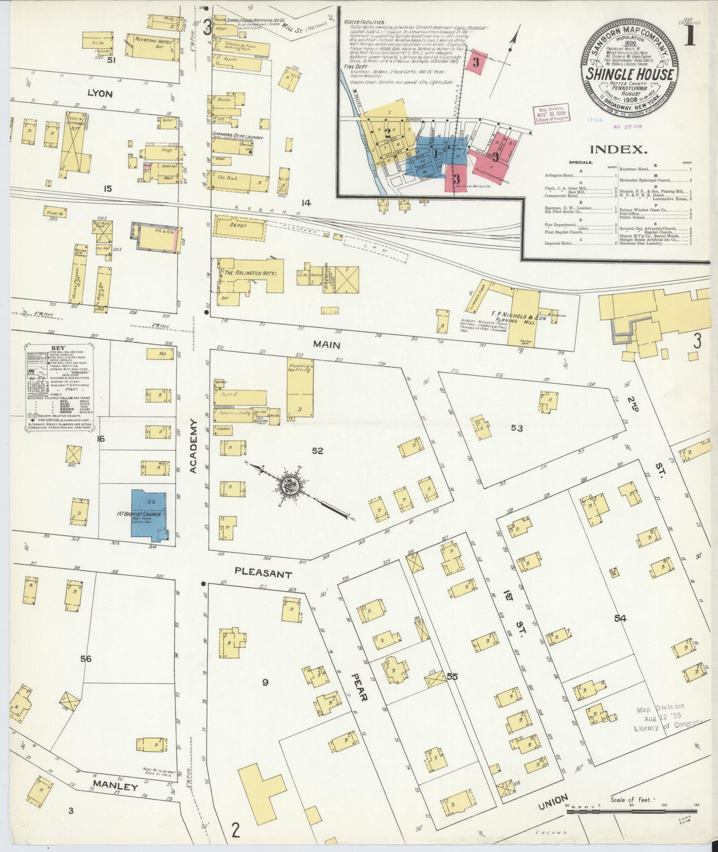 Sanborn Fire Insurance Map from Shingle House, Potter County, Pennsylvania (1909), Sheet #0001 - Complete Map Set gallery image, historic Sanborn map, vintage wall art, Pennsylvania Pennsylvania
