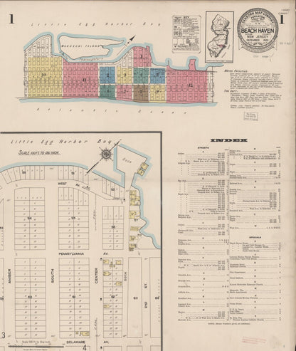Sanborn Fire Insurance Map from Beach Haven, Ocean County, New Jersey (1922), Sheet #0001 - Complete Map Set gallery image, historic Sanborn map, vintage wall art, New Jersey New Jersey