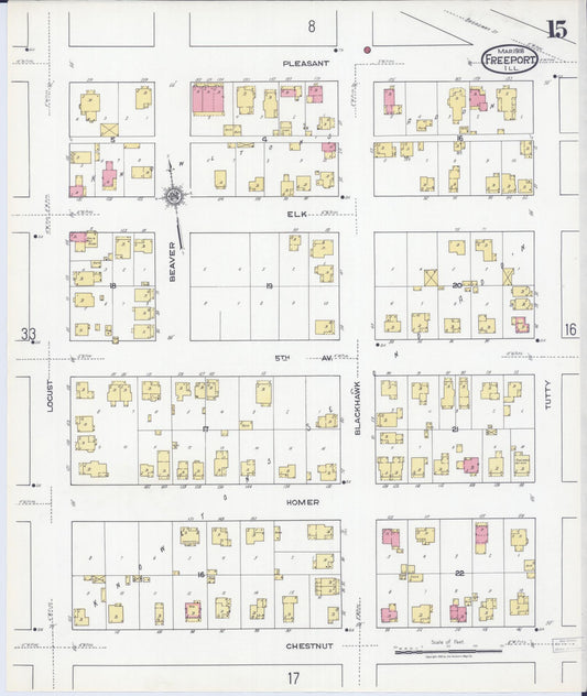 Sanborn Fire Insurance Map from Freeport, Stephenson County, Illinois (1918), Sheet #0015 - Historic Sanborn Fire Insurance Map Print, vintage old map wall art, antique decor, genealogy gift, Illinois Illinois map