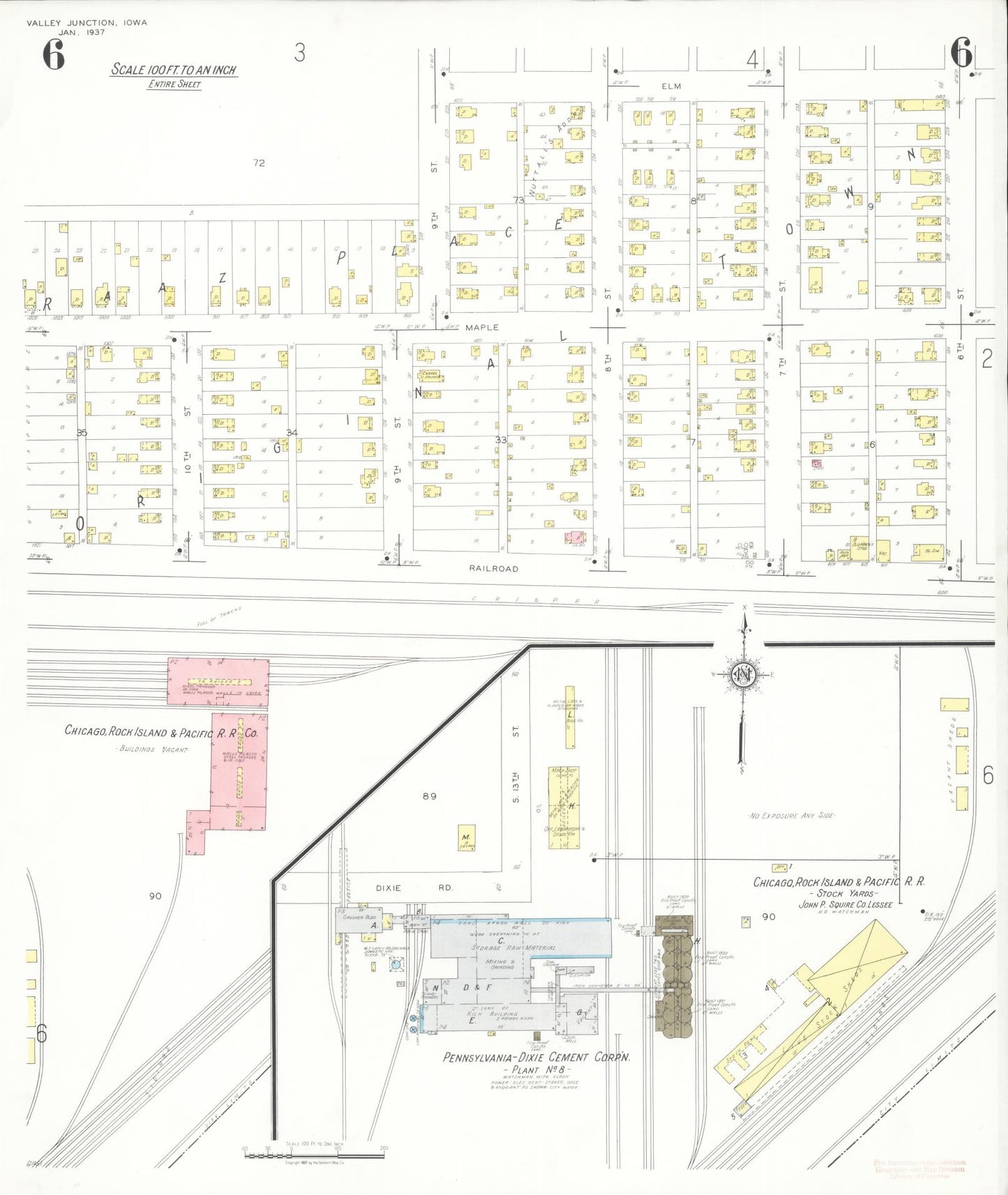 Sanborn Fire Insurance Map from Valley Junction, Polk County, Iowa (1937), Sheet #0006 - Historic Sanborn Fire Insurance Map Print, vintage old map wall art