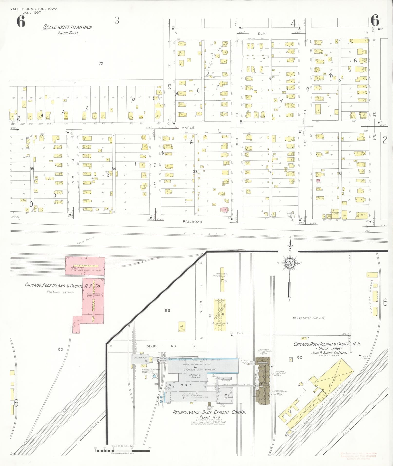 Sanborn Fire Insurance Map from Valley Junction, Polk County, Iowa (1937), Sheet #0006 - Historic Sanborn Fire Insurance Map Print, vintage old map wall art