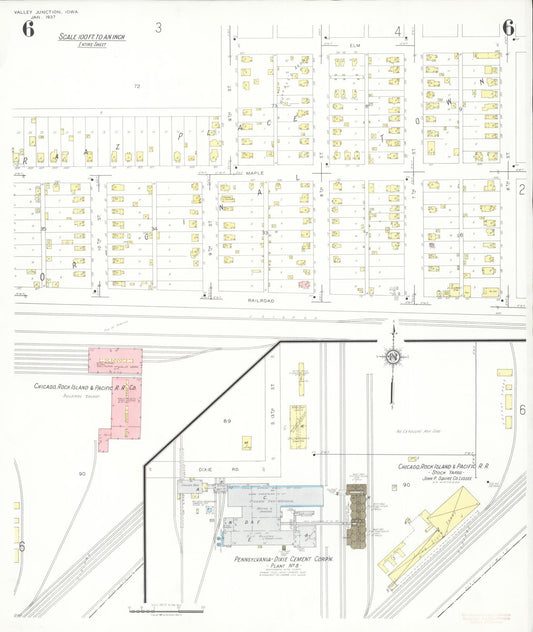 Sanborn Fire Insurance Map from Valley Junction, Polk County, Iowa (1937), Sheet #0006 - Historic Sanborn Fire Insurance Map Print, vintage old map wall art