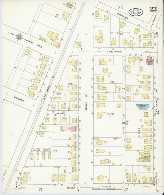 Sanborn Fire Insurance Map from Selma, Dallas County, Alabama (1913), Sheet #0023 - Historic Sanborn Fire Insurance Map Print, vintage old map wall art, antique decor, genealogy gift, Alabama Alabama map