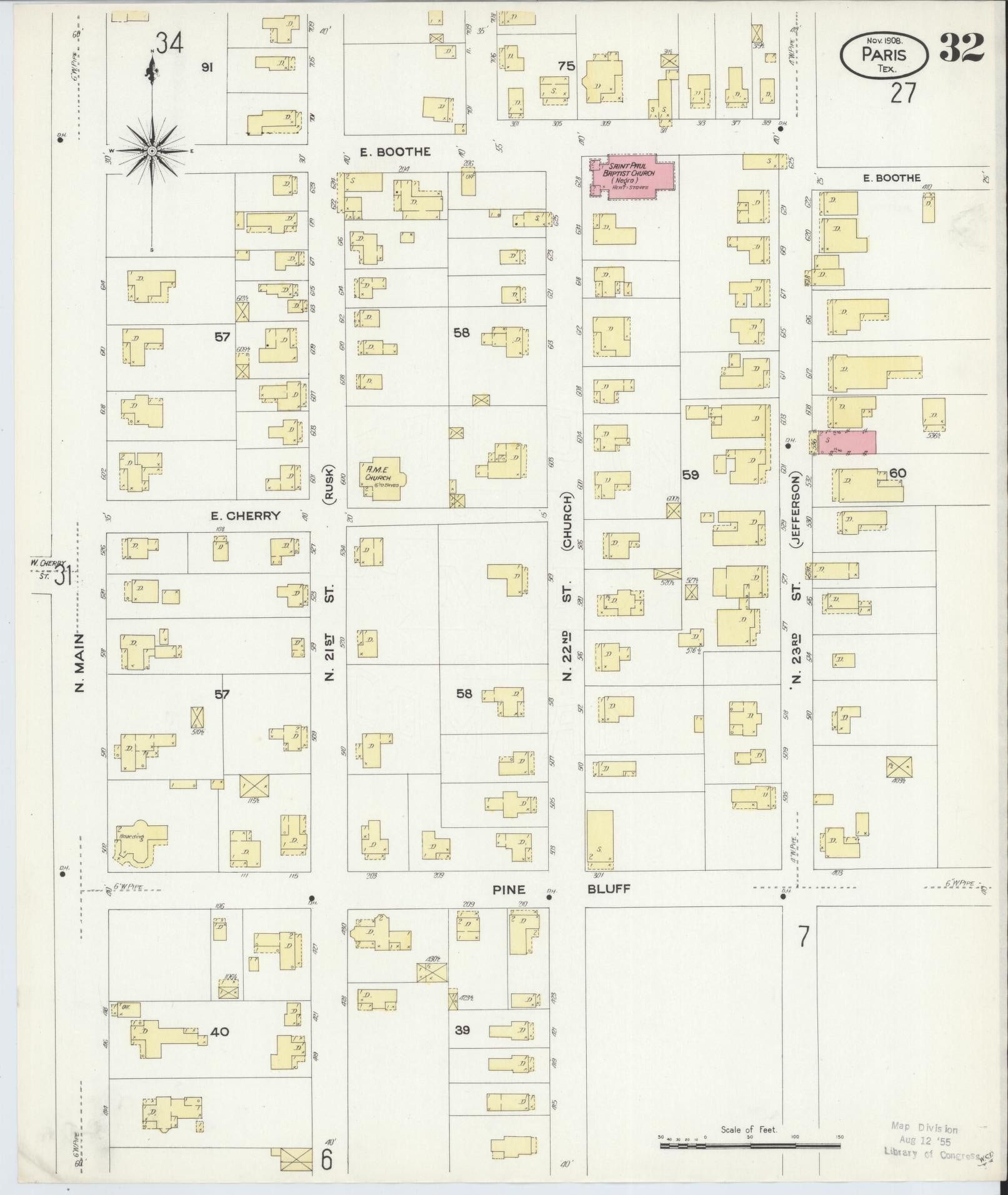 Sanborn Fire Insurance Map from Paris, Lamar County, Texas (1908), Sheet #0032 - Historic Sanborn Fire Insurance Map Print, vintage old map wall art, antique decor, genealogy gift, Texas Texas map