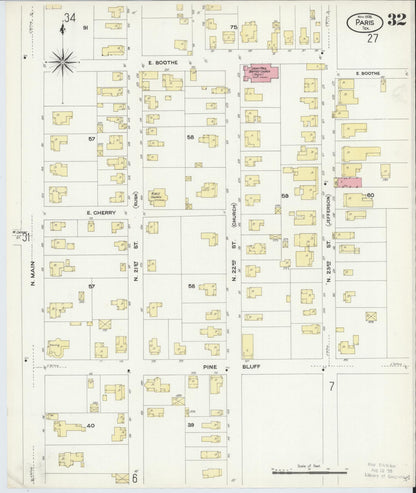 Sanborn Fire Insurance Map from Paris, Lamar County, Texas (1908), Sheet #0032 - Historic Sanborn Fire Insurance Map Print, vintage old map wall art, antique decor, genealogy gift, Texas Texas map