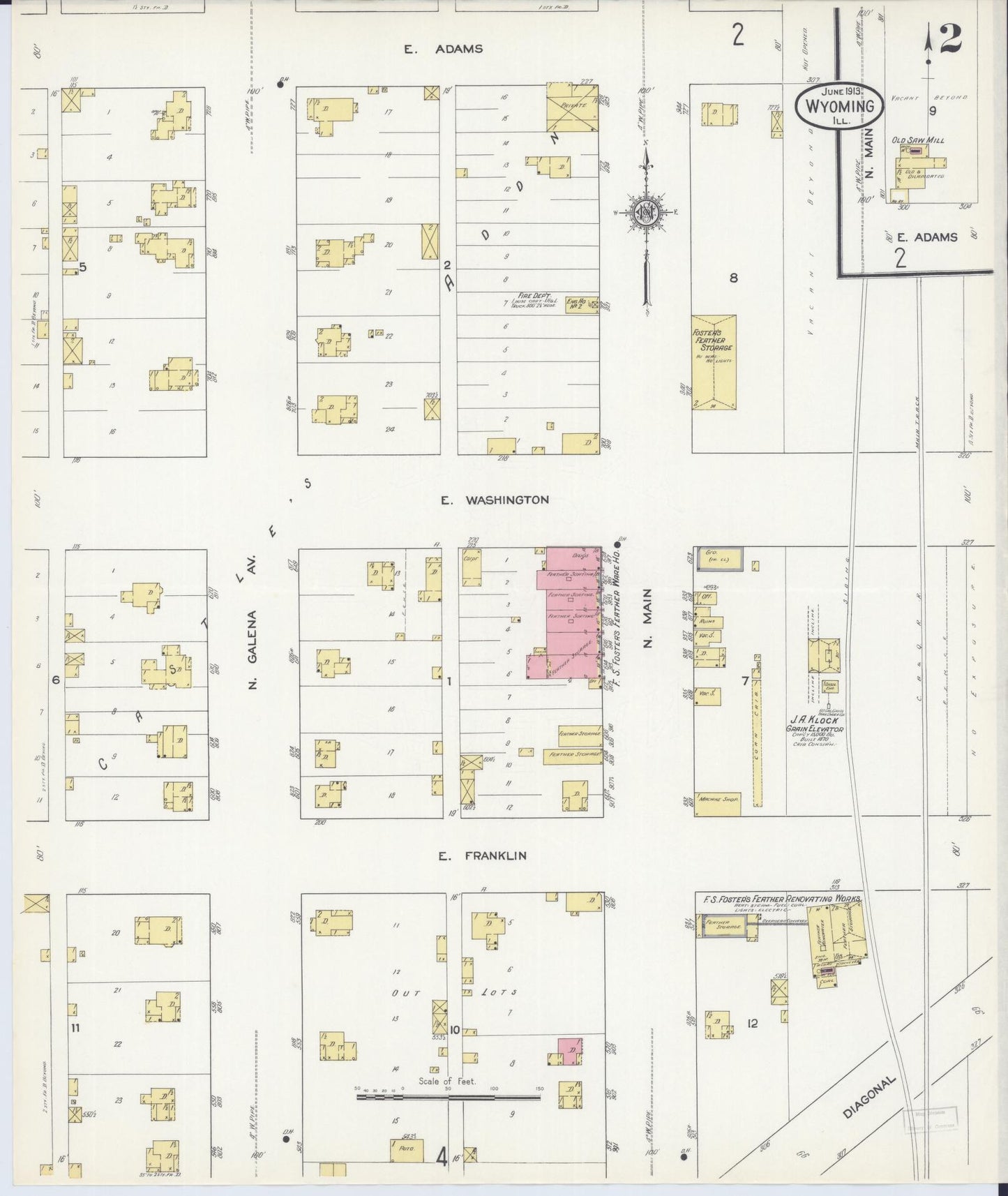 Sanborn Fire Insurance Map from Wyoming, Stark County, Illinois (1913), Sheet #0002 - Historic Sanborn Fire Insurance Map Print, vintage old map wall art, antique decor, genealogy gift, Wyoming Wyoming map