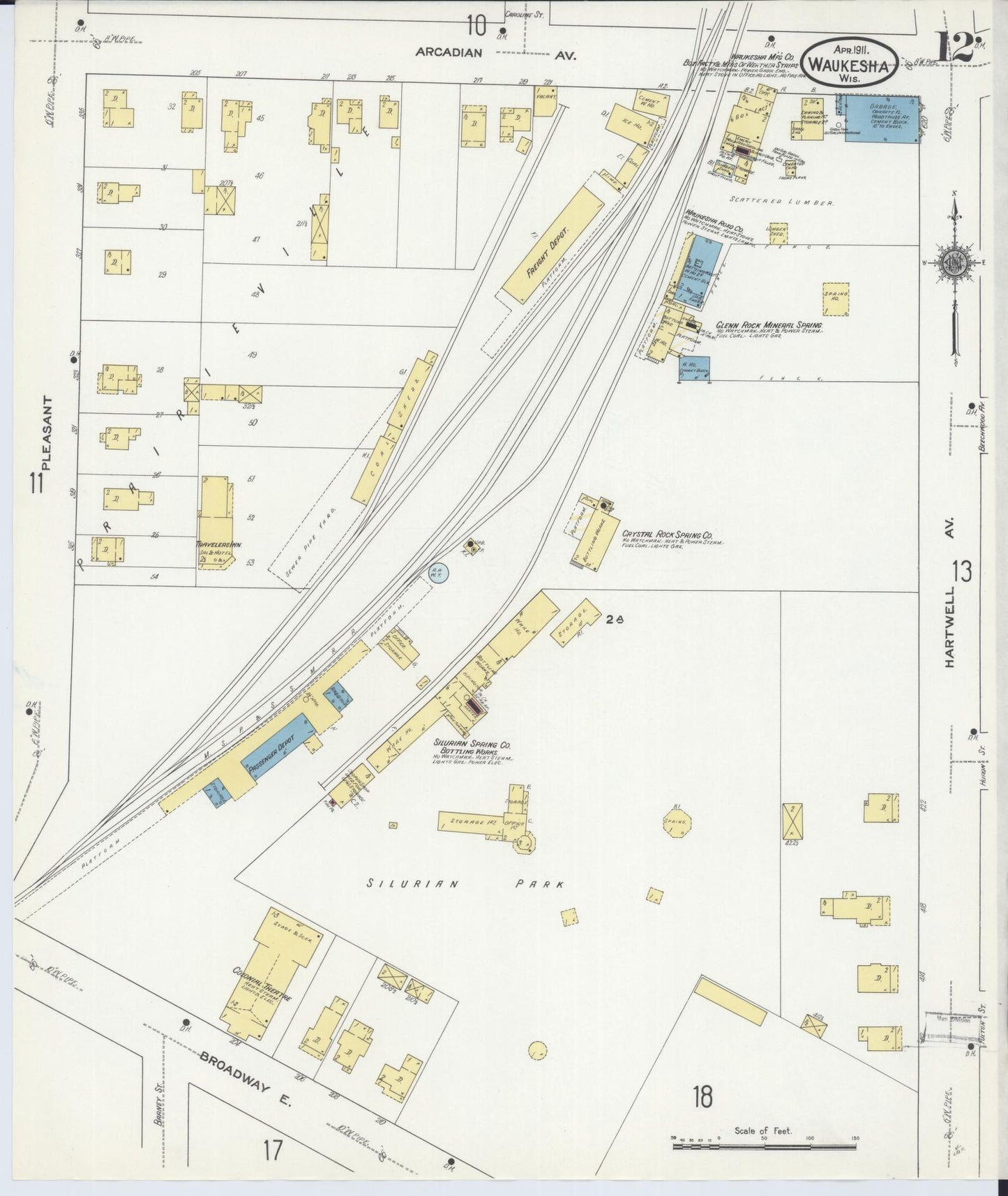 Sanborn Fire Insurance Map from Waukesha, Waukesha County, Wisconsin (1911), Sheet #0012 - Historic Sanborn Fire Insurance Map Print, vintage old map wall art, antique decor, genealogy gift, Wisconsin Wisconsin map