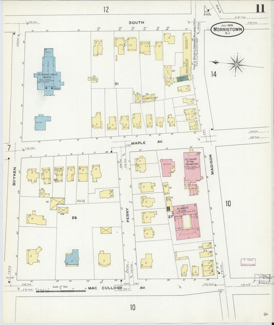 Sanborn Fire Insurance Map from Morristown, Morris County, New Jersey (1909), Sheet #0011 - Historic Sanborn Fire Insurance Map Print, vintage old map wall art, antique decor, genealogy gift, New Jersey New Jersey map