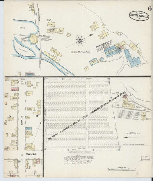 Sanborn Fire Insurance Map from Chippewa Falls, Chippewa County, Wisconsin (1886), Sheet #0006 - Historic Sanborn Fire Insurance Map Print, vintage old map wall art, antique decor, genealogy gift, Wisconsin Wisconsin map